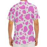 Pink And White Cow Print Men's Deep V-Neck Shirt