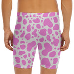 Pink And White Cow Print Men's Long Boxer Briefs