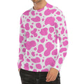 Pink And White Cow Print Men's Long Sleeve Rash Guard