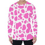 Pink And White Cow Print Men's Long Sleeve T-Shirt