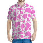 Pink And White Cow Print Men's Polo Shirt