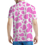 Pink And White Cow Print Men's Polo Shirt