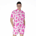 Pink And White Cow Print Men's Romper