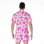 Pink And White Cow Print Men's Rompers
