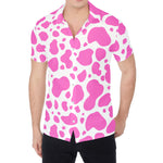Pink And White Cow Print Men's Shirt