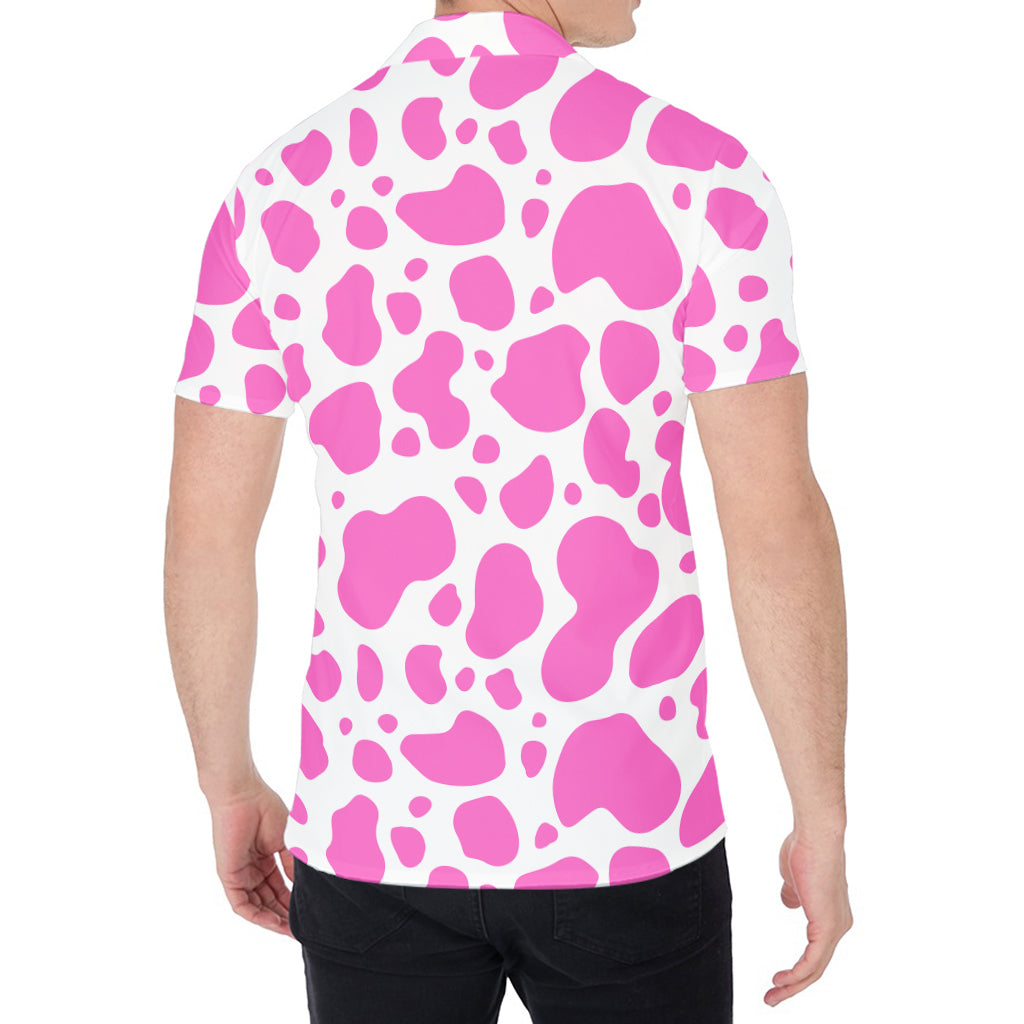 Pink And White Cow Print Men's Shirt