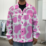 Pink And White Cow Print Men's Shirt Jacket