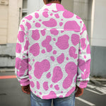 Pink And White Cow Print Men's Shirt Jacket