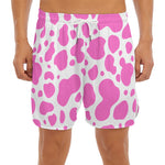 Pink And White Cow Print Men's Split Running Shorts
