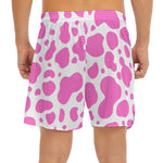 Pink And White Cow Print Men's Split Running Shorts