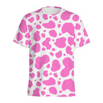 Pink And White Cow Print Men's Sports T-Shirt
