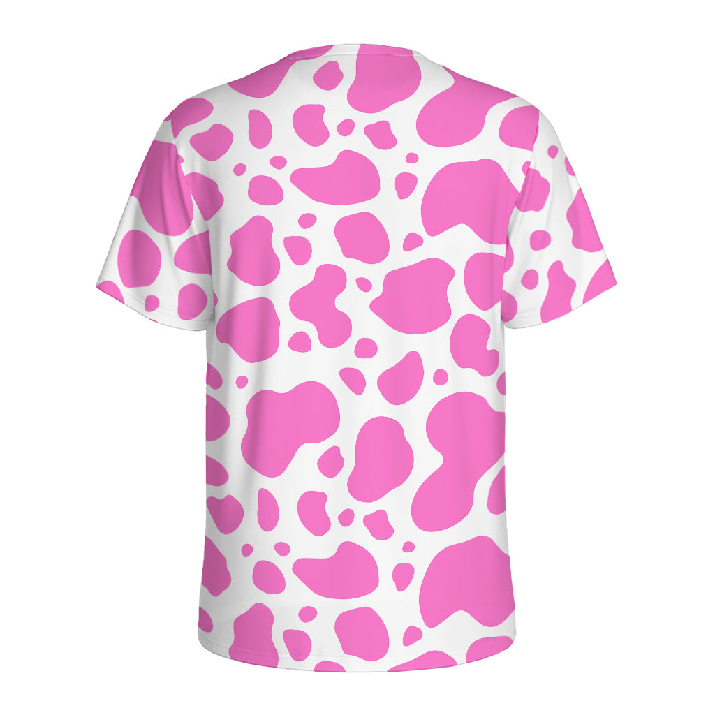 Pink And White Cow Print Men's Sports T-Shirt