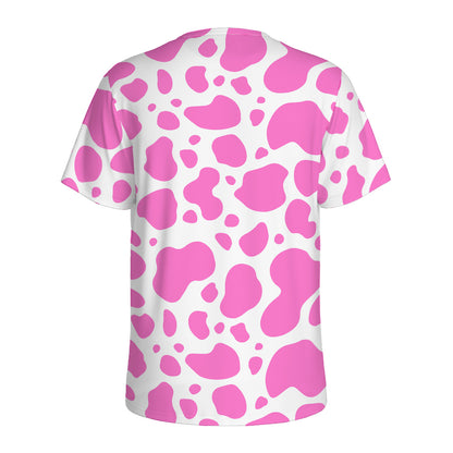 Pink And White Cow Print Men's Sports T-Shirt