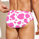 Pink And White Cow Print Men's Swim Briefs
