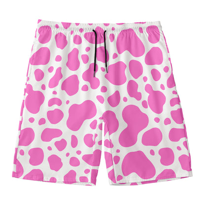 Pink And White Cow Print Men's Swim Trunks