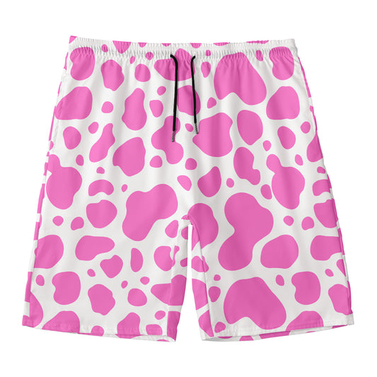 Pink And White Cow Print Men's Swim Trunks