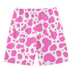 Pink And White Cow Print Men's Swim Trunks
