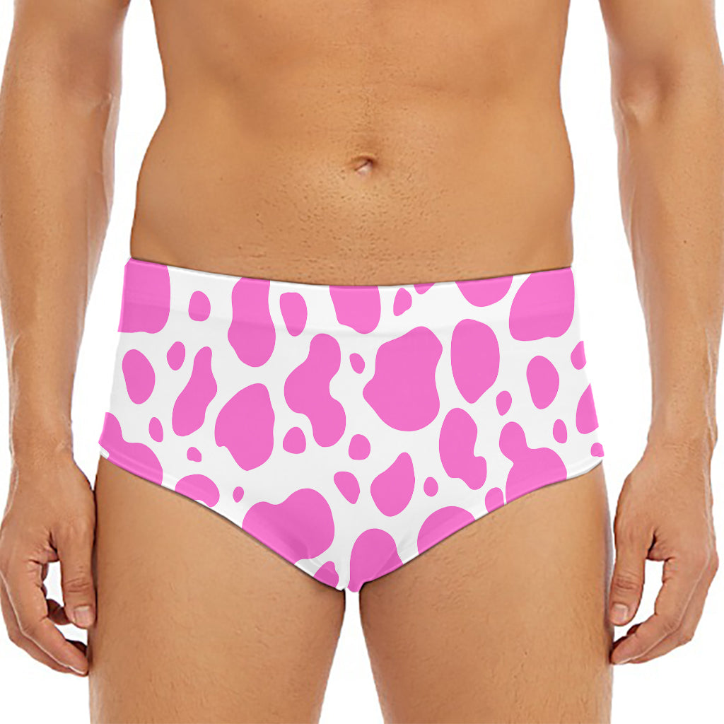 Pink And White Cow Print Men's Triangle Swim Briefs