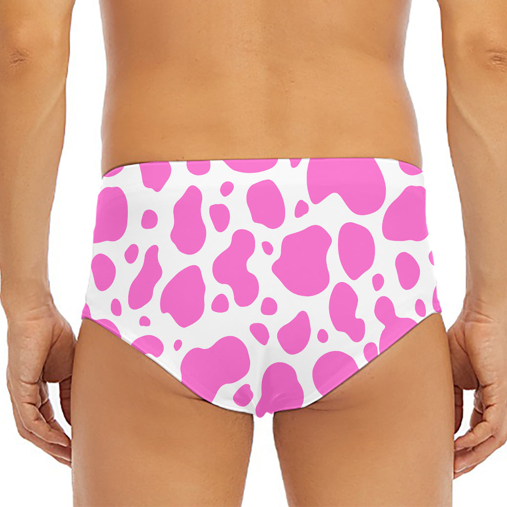 Pink And White Cow Print Men's Triangle Swim Briefs