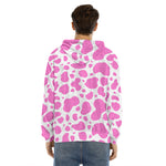 Pink And White Cow Print Men's Velvet Pullover Hoodie