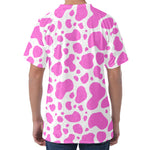 Pink And White Cow Print Men's Velvet T-Shirt