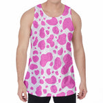 Pink And White Cow Print Men's Velvet Tank Top