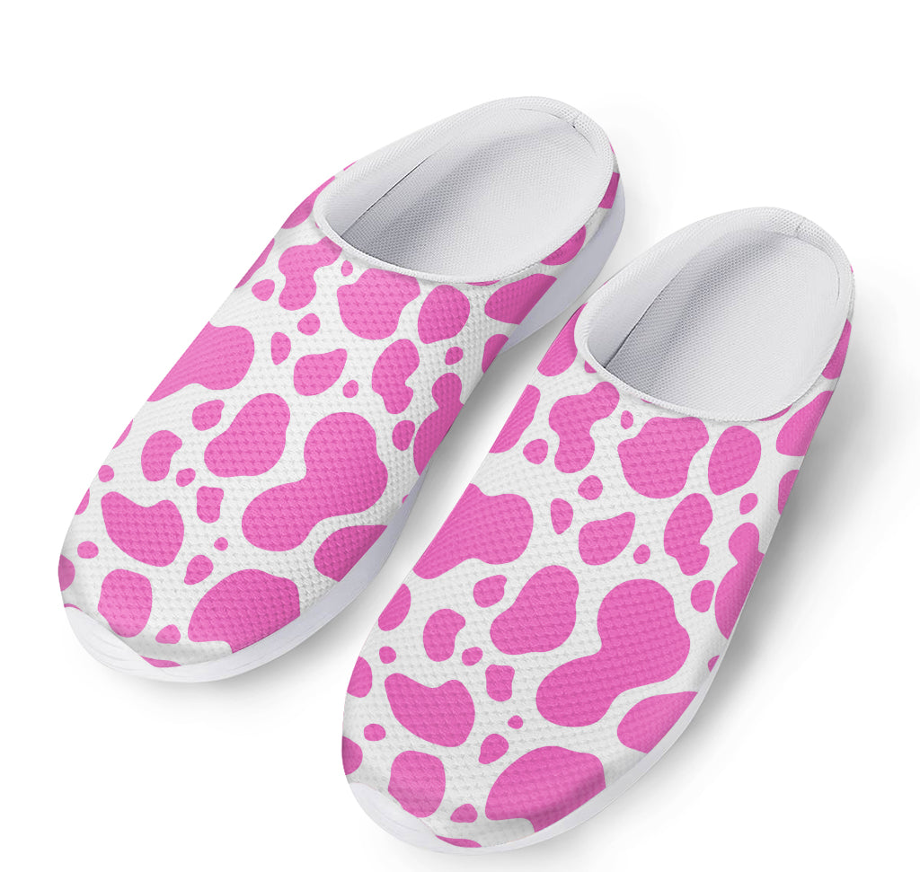 Pink And White Cow Print Mesh Casual Shoes