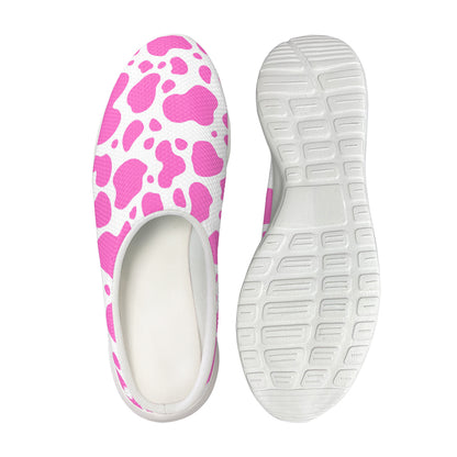 Pink And White Cow Print Mesh Casual Shoes