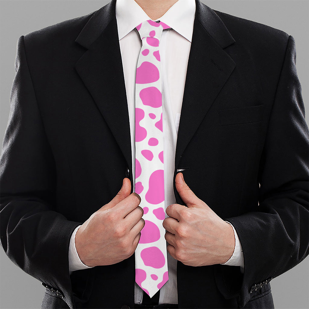Pink And White Cow Print Necktie