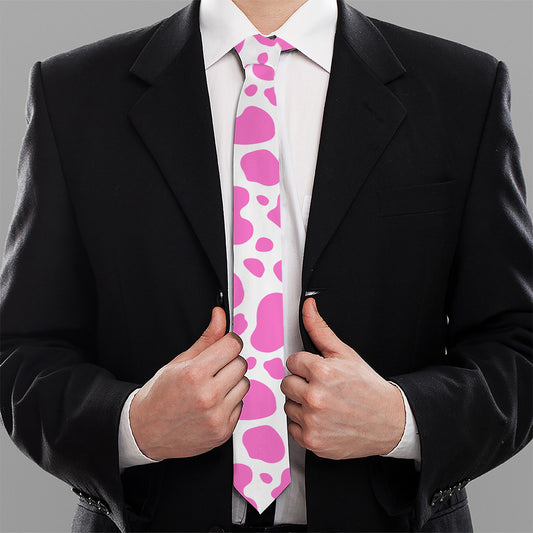 Pink And White Cow Print Necktie