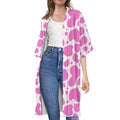 Pink And White Cow Print Open Front Beach Cover Up
