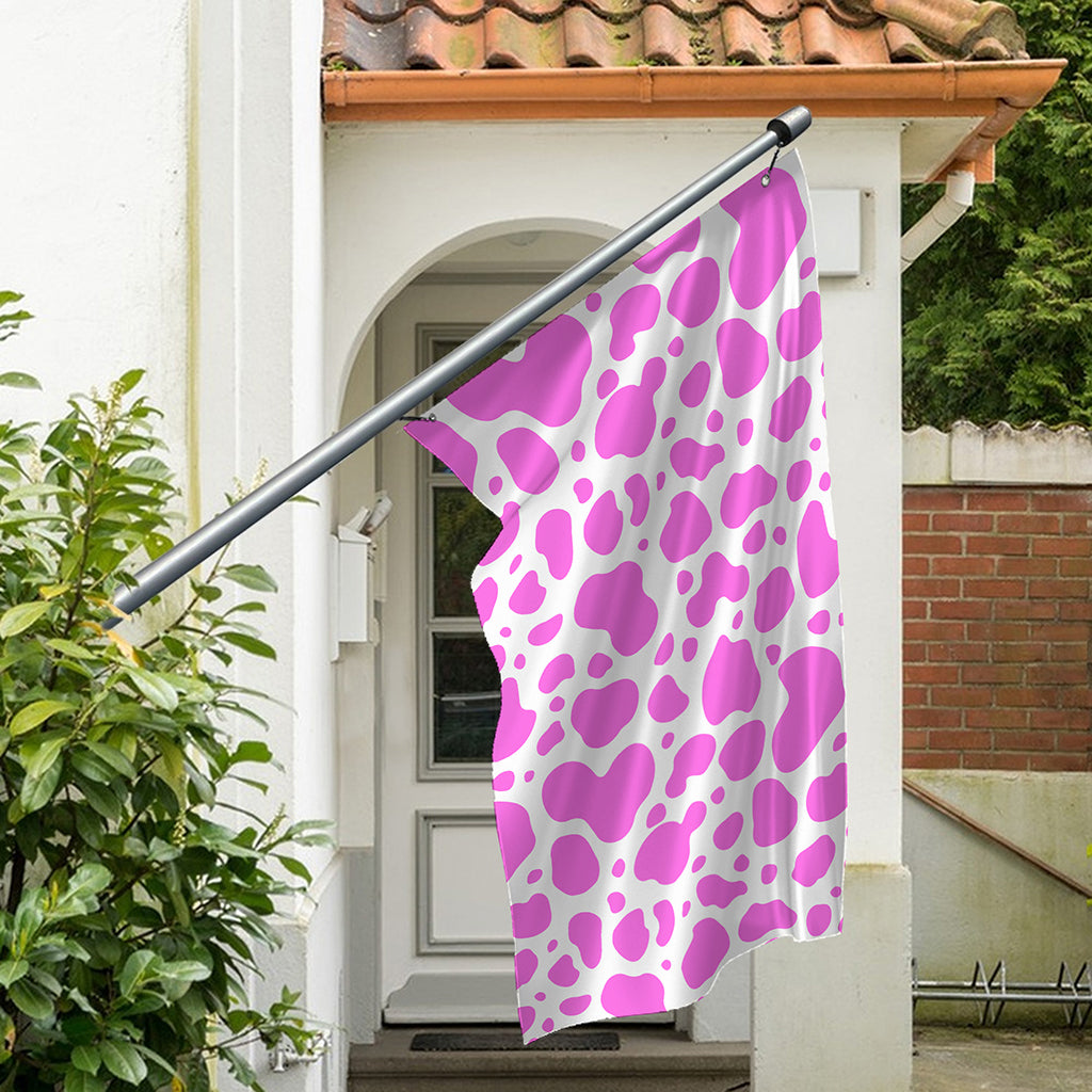 Pink And White Cow Print Polyester Flag