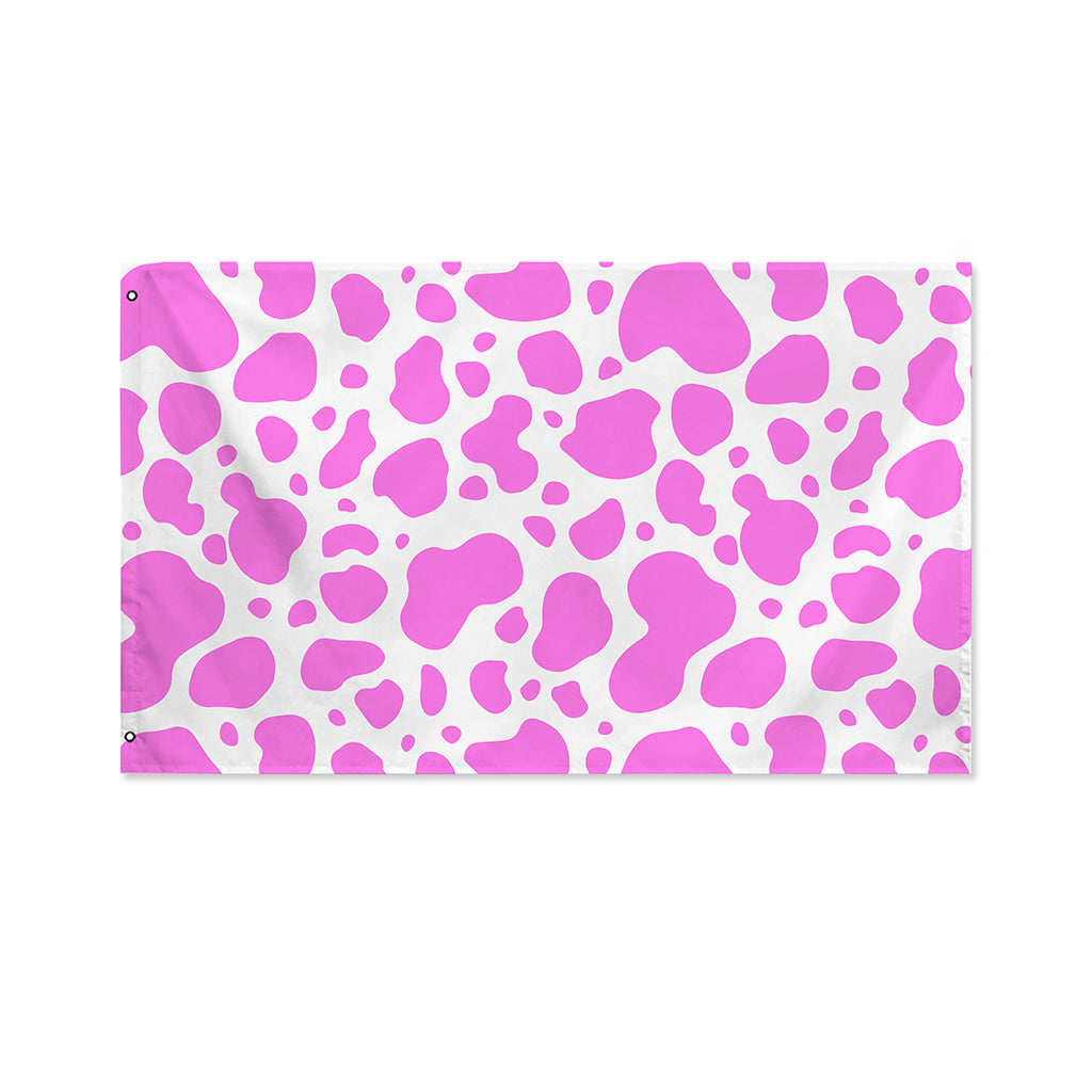 Pink And White Cow Print Polyester Flag