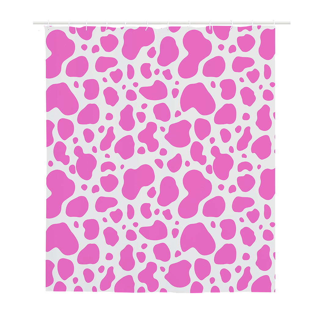 Pink And White Cow Print Polyester Shower Curtain