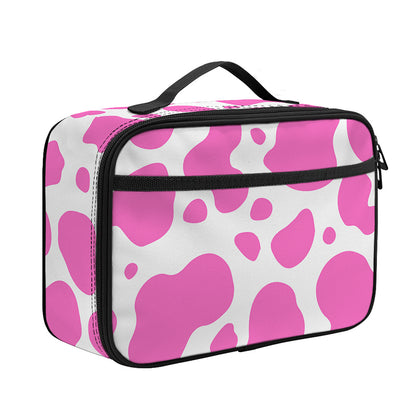 Pink And White Cow Print Portable Lunch Bag