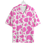 Pink And White Cow Print Rayon Hawaiian Shirt