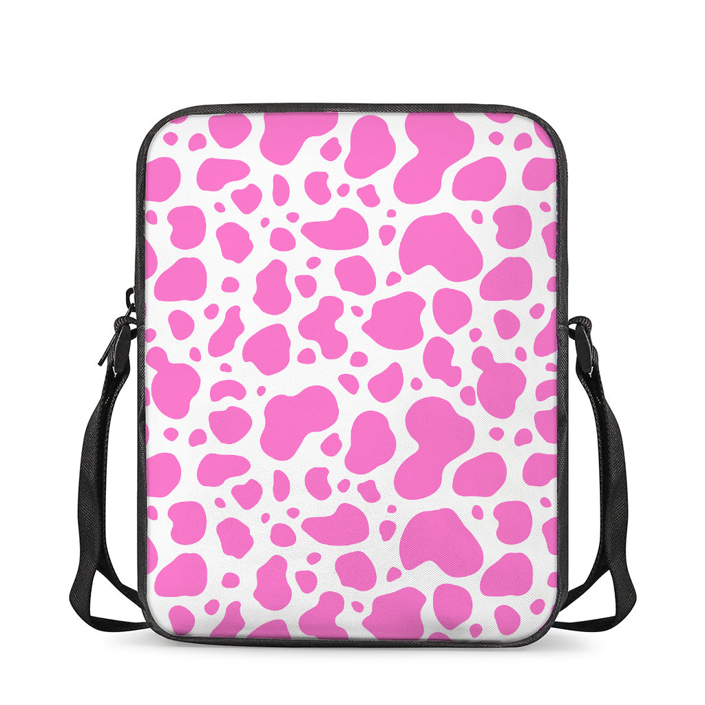 Pink And White Cow Print Rectangular Crossbody Bag