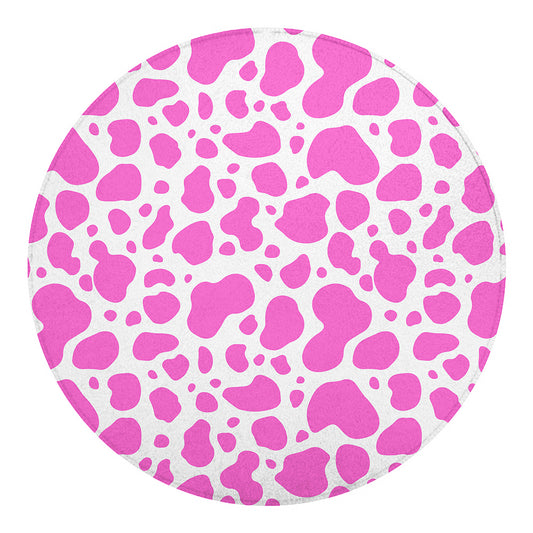 Pink And White Cow Print Round Blanket