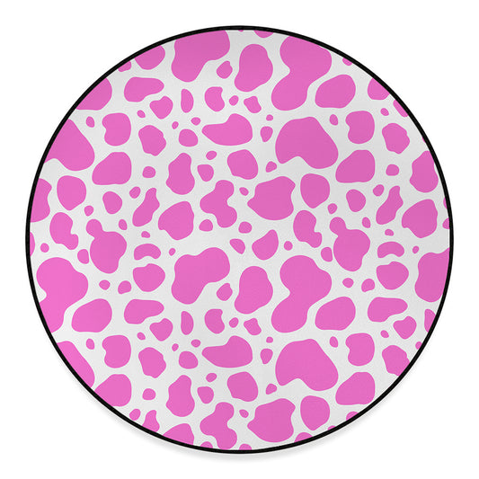 Pink And White Cow Print Round Floor Mat