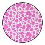 Pink And White Cow Print Round Floor Mat