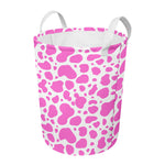 Pink And White Cow Print Round Laundry Basket