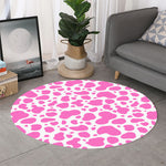 Pink And White Cow Print Round Rug
