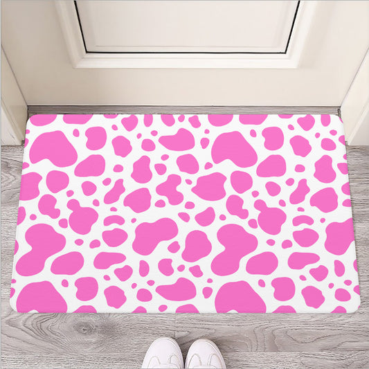 Pink And White Cow Print Rubber Doormat