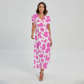 Pink And White Cow Print Short Sleeve Maxi Dress