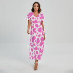 Pink And White Cow Print Short Sleeve Maxi Dress