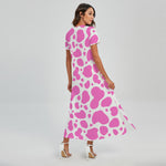 Pink And White Cow Print Short Sleeve Maxi Dress