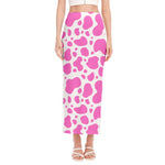 Pink And White Cow Print Side Slit Maxi Skirt