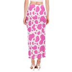 Pink And White Cow Print Side Slit Maxi Skirt