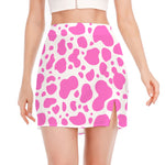Pink And White Cow Print Side Slit Mini Skirt