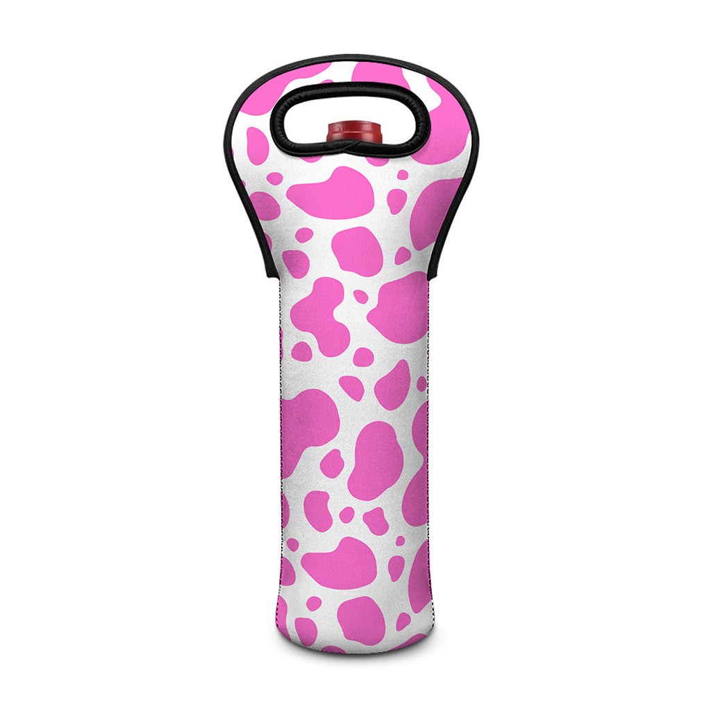 Pink And White Cow Print Single Neoprene Wine Tote